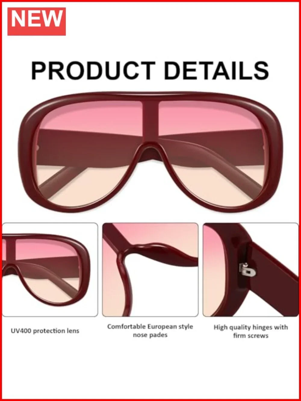 Oversized Shield Sunglasses Retro Thick Aviator UV400 Protection for Driving